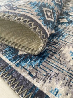 Modern İskandinav Kilim desenli Salon Mutfak Oda Halısı Mavi Gri Halı Kaymaz Yıkanabilir