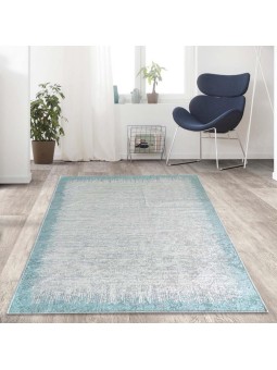 Modern yağmur bordür desenli Salon Mutfak Oda HalısıTurkuaz Beyaz Halı Kaymaz Yıkanabilir