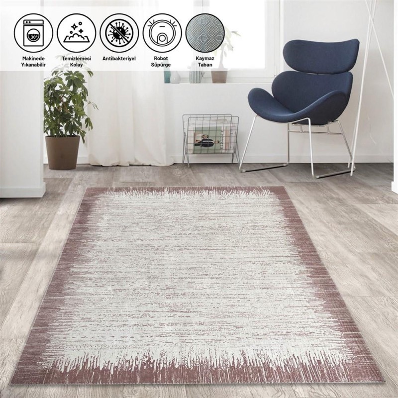 Modern abstrak yağmur bordür desenli Kahverengi Beyaz Halı Kaymaz Taban Makinada Yıkanabilir Modern abstrak yağmur bordür desenli Kahverengi Beyaz Halı Kaymaz Taban Makinada Yıkanabilir