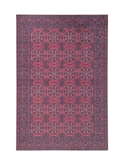 Modern Klasik Afgan desenli Kırmızı Siyah Halı Kaymaz Taban Makinada Yıkanabilir