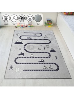 Çocuk Bebek odası eğitici oyun Halısı Trafik temalı Gri Halı Kaymaz