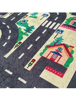 Çocuk Bebek odası eğitici oyun Halısı Trafik temalı Sarı Gri Halı Kaymaz Taban Yıkanabilir