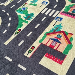 Çocuk Bebek odası eğitici oyun Halısı Trafik temalı Sarı Gri Halı Kaymaz Taban Yıkanabilir