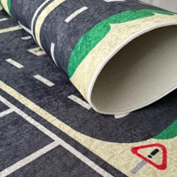 Çocuk Bebek odası eğitici oyun Halısı Trafik temalı Sarı Gri Halı Kaymaz Taban Yıkanabilir