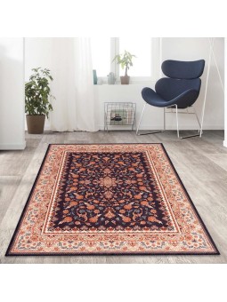 Klasik Barok İran Tarzı Salon Mutfak Oda Halısı Siyah Bej Halı Kaymaz Yıkanabilir