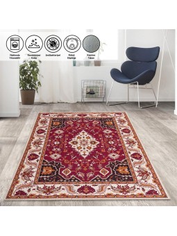 Klasik İran Tarzı Barok desenli Salon Oda Halısı Kırmızı Krem Halı Kaymaz Yıkanabilir