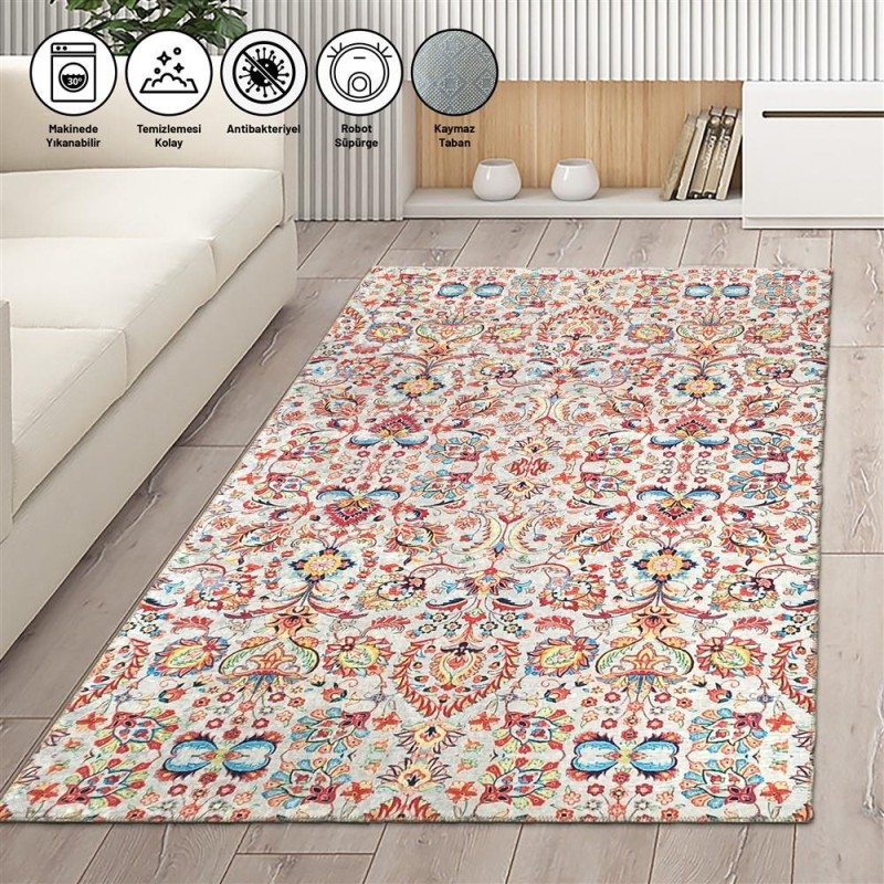 Halı Eskitme Osmanlı desenli Salon Oda Mutfak Halısı Kırmızı Beyaz Kaymaz Yıkanabilir Halı Eskitme Osmanlı desenli Salon Oda Mutfak Halısı Kırmızı Beyaz Kaymaz Yıkanabilir