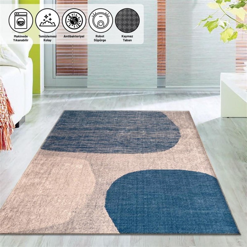Modern Abstrak geometri desenli Mavi Bej Halı Kaymaz Taban Makinada Yıkanabilir Modern Abstrak geometri desenli Mavi Bej Halı Kaymaz Taban Makinada Yıkanabilir