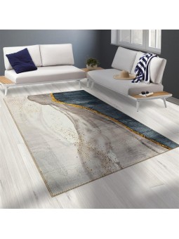 Bambu Halı Salon Halısı Post Pelüş Halı Modern desenli Gold Krem
