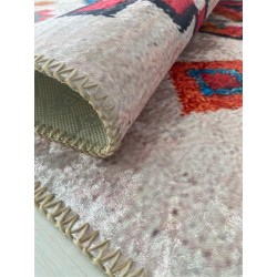  İskandinav otantik kilim desenli Krem Renkli Modern Halı Kaymaz Taban Makinada Yıkanabilir