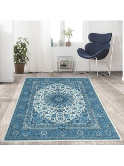 Bambu Halı Salon Halısı Post Pelüş Halı Klasik desenli Mavi Halı  