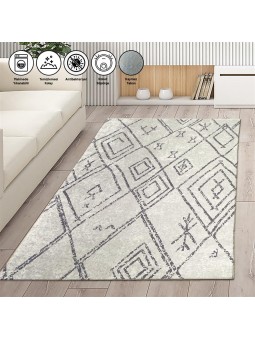 İskandinav Geometrik desenli Krem Halı Kaymaz Yıkanabilir