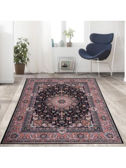 Bambu Halı Salon Halısı Post Pelüş Halı Klasik desenli Siyah Turuncu Halı  