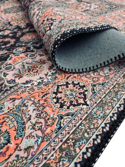 Bambu Halı Salon Halısı Post Pelüş Halı Klasik desenli Siyah Turuncu Halı  