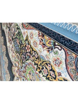 Bambu Halı Salon Halısı Post Pelüş Halı Klasik desenli Siyah Mavi Halı