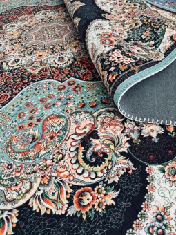 Bambu Halı Salon Halısı Post Pelüş Halı Klasik desenli Siyah Yeşil renklerde Halı