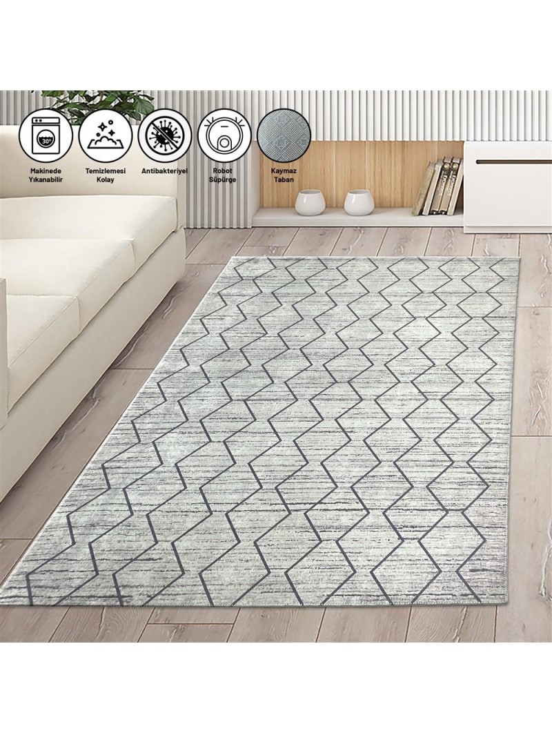 İskandinav baklava desen Salon Oda Mutfak Halısı Krem Pudra Rose Halı Kaymaz Yıkanabilir