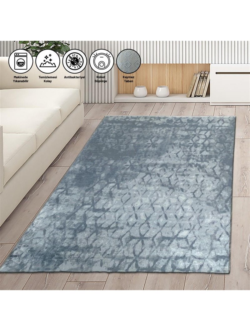 İskandinav Abstrak karo desenli Gri Halı Kaymaz Yıkanabilir