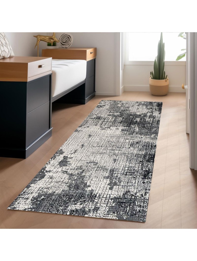 Dijital Baskı Kaymaz Taban Yıkanabilir Kesme Yolluk Oda Salon Mutfak Modern Gri Halı