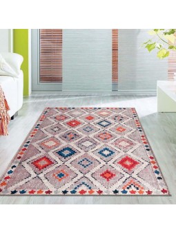 El dokuma yün Kilim görünümlü Bej Krem Halı Kaymaz Yıkanabilir