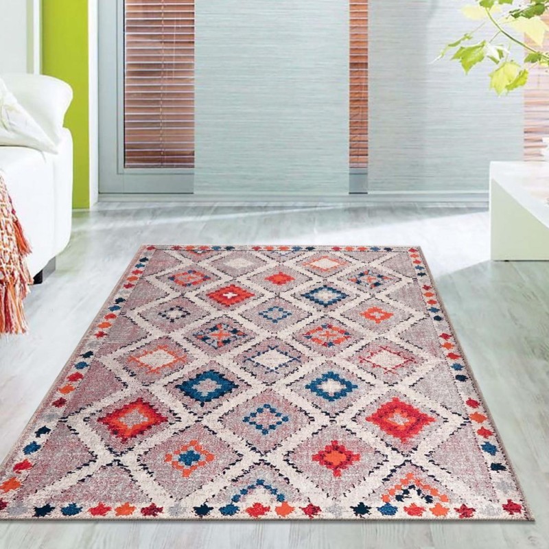 El dokuma yün Kilim görünümlü Bej Krem Halı Kaymaz Yıkanabilir El dokuma yün Kilim görünümlü Bej Krem Halı Kaymaz Yıkanabilir
