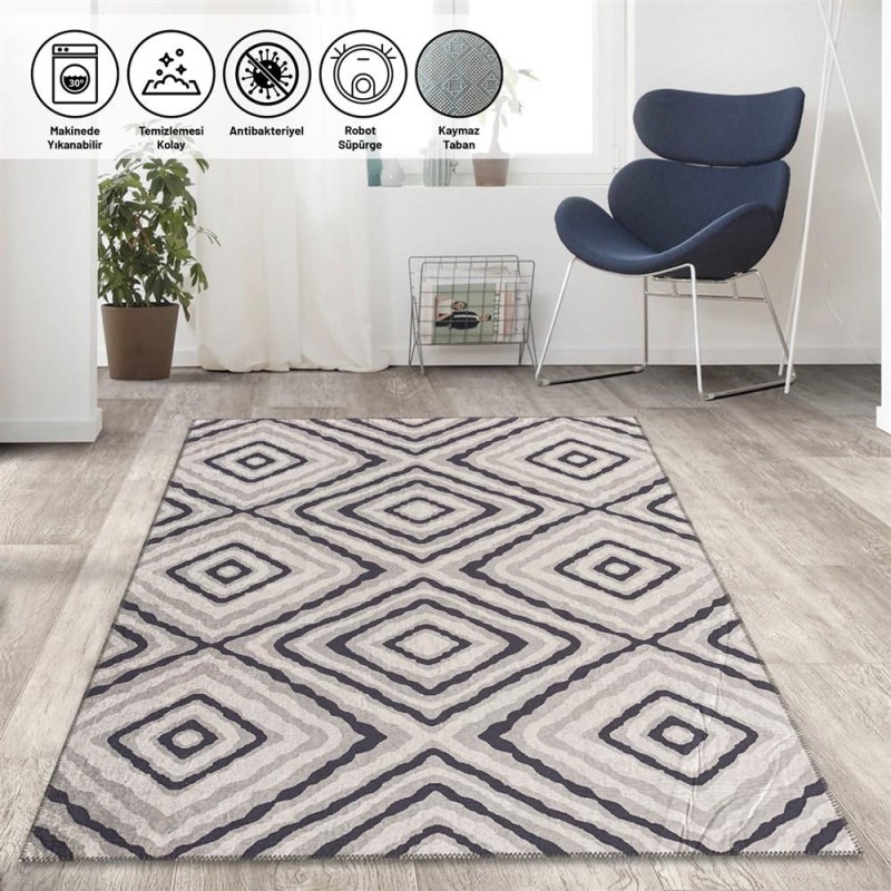 İskandinav tarzı Geometrik Karo desenli Gri tonlarda Halı Kaymaz Taban Makinada Yıkanabilir İskandinav tarzı Geometrik Karo desenli Gri tonlarda Halı Kaymaz Taban Makinada Yıkanabilir