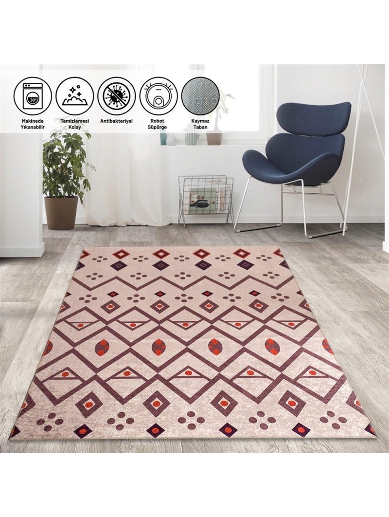 İskandinav kilim tarzı Salon Oda Mutfak Halısı Bej Kırmızı Halı Kaymaz Yıkanabilir