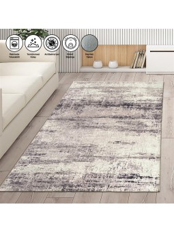 Modern Abstrak Çizgi desenli Gri Halı Kaymaz Taban Makinada Yıkanabilir