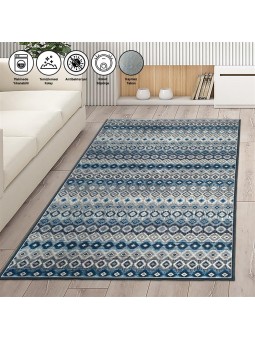 Modern İskandinav Kilim desenli Salon Mutfak Oda Halısı Mavi Gri Halı Kaymaz Yıkanabilir