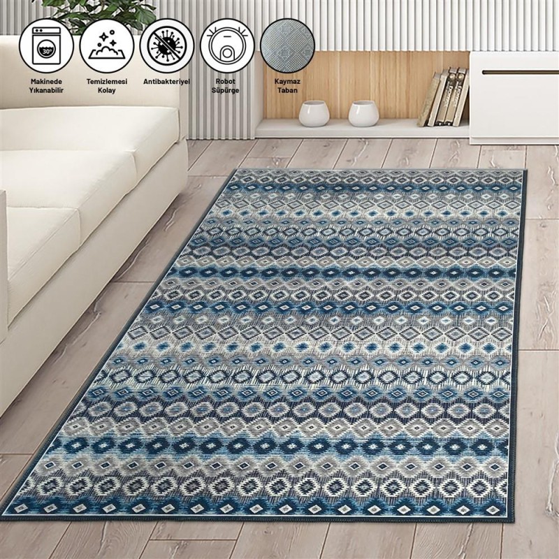 Modern İskandinav Kilim desenli Salon Mutfak Oda Halısı Mavi Gri Halı Kaymaz Yıkanabilir Modern İskandinav Kilim desenli Salon Mutfak Oda Halısı Mavi Gri Halı Kaymaz Yıkanabilir